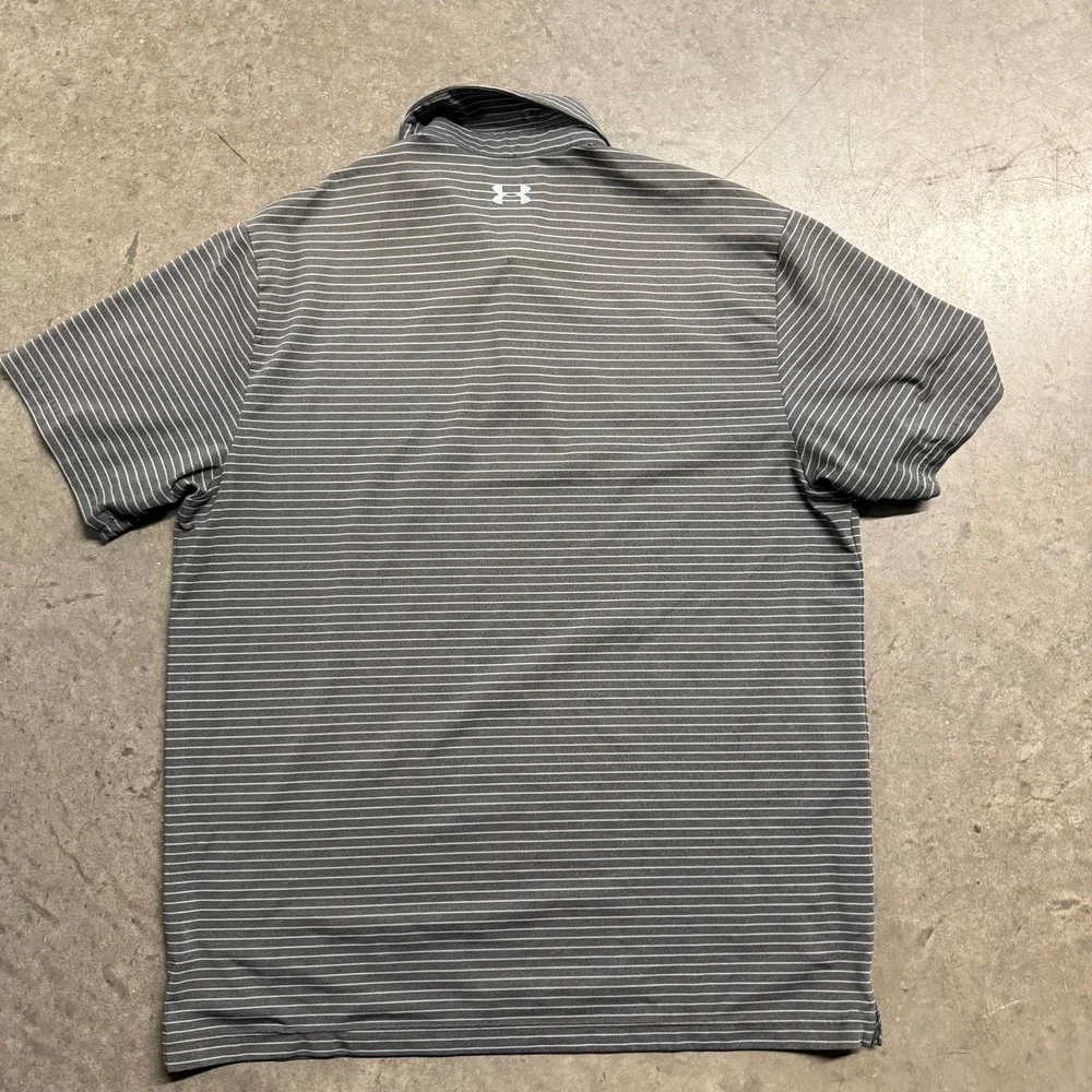 Under Armour Mens Polo Shirt XL Gray Striped‎ Loose Fit Golf Short Sleeve